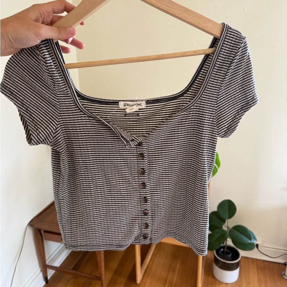 Black and White Striped Women's Top
